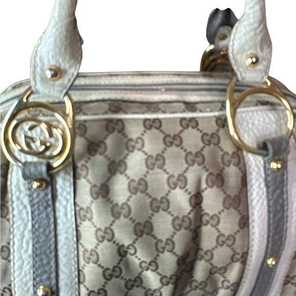 Gucci Beige and Gray Monogram Satchel - Picture 8 of 9